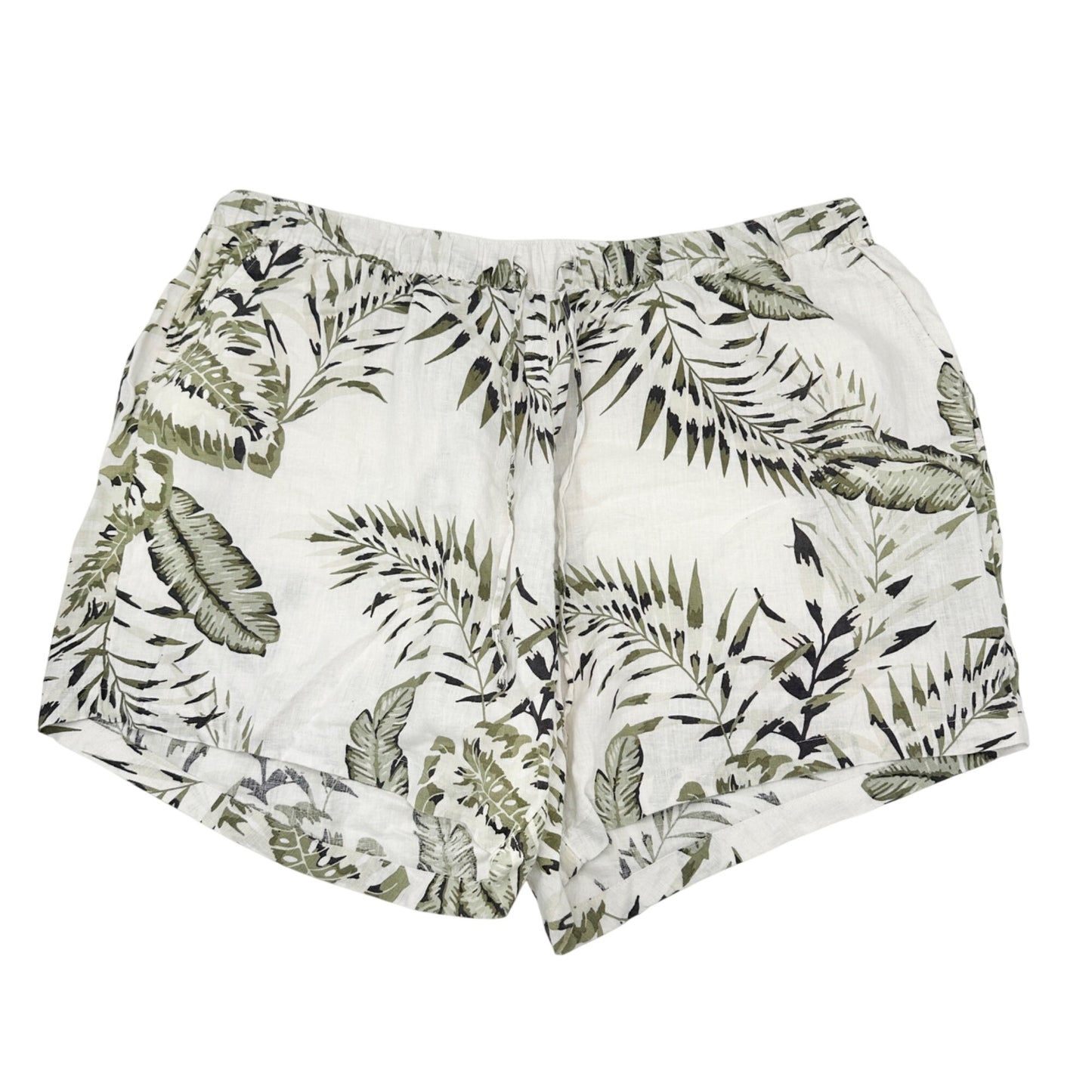 Womens 3X Shorts Linen Tropical Print Drawstring Green White by C&C California