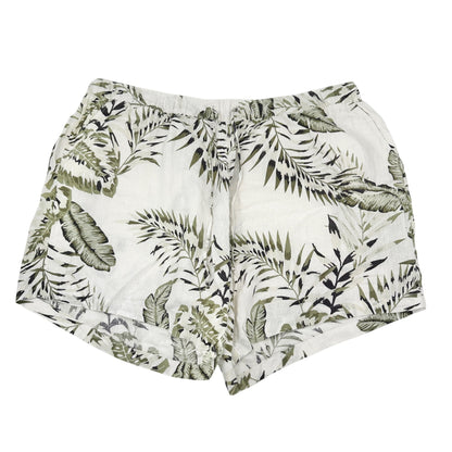 Womens 3X Shorts Linen Tropical Print Drawstring Green White by C&C California