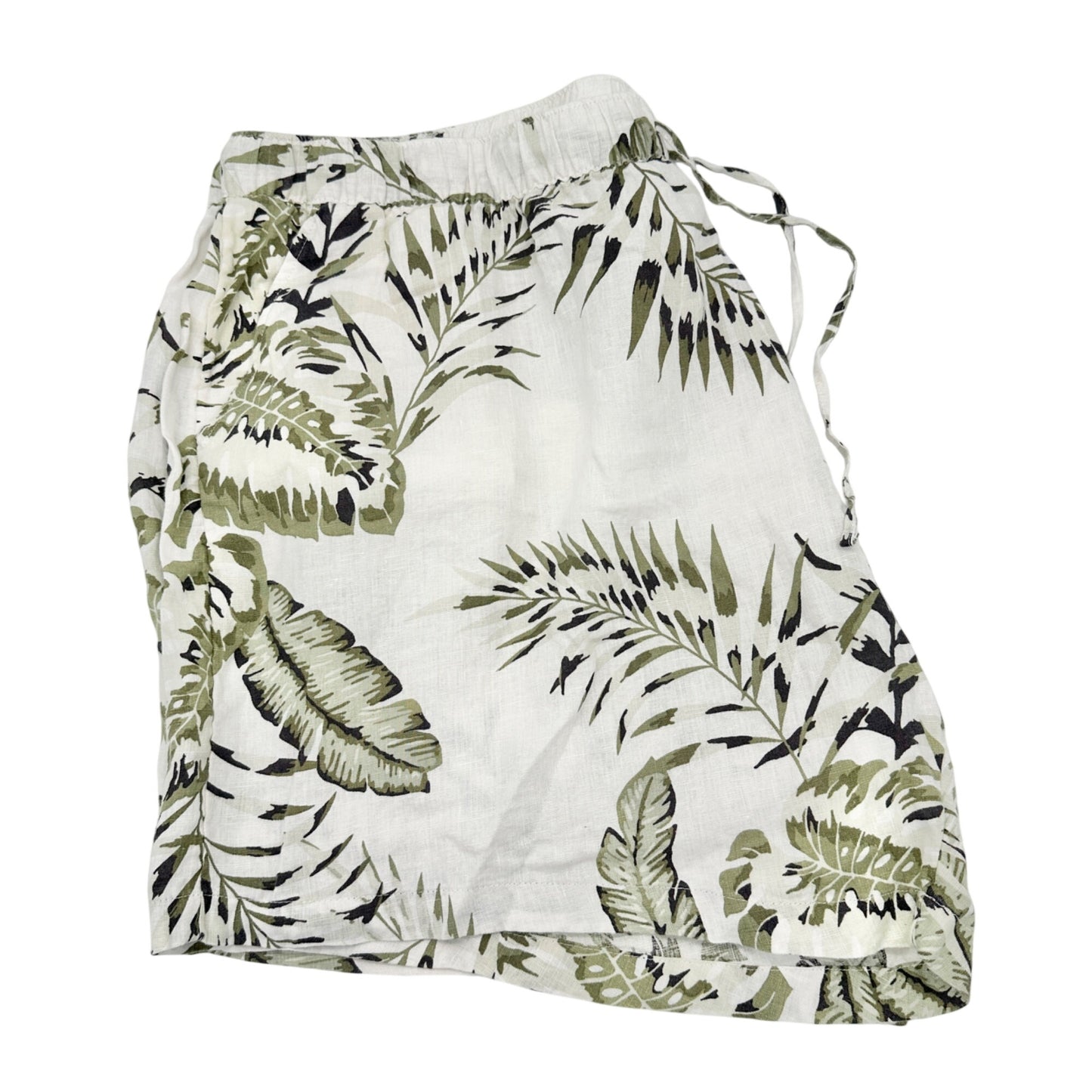 Womens 3X Shorts Linen Tropical Print Drawstring Green White by C&C California