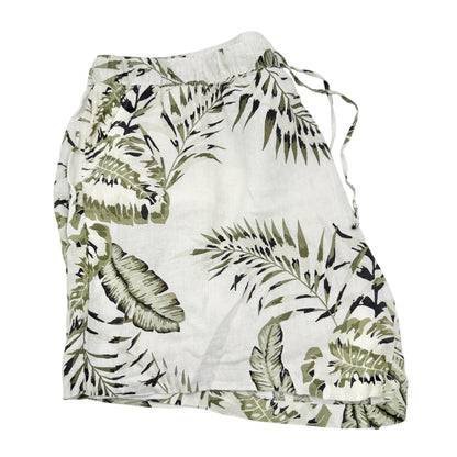 Womens 3X Shorts Linen Tropical Print Drawstring Green White by C&C California