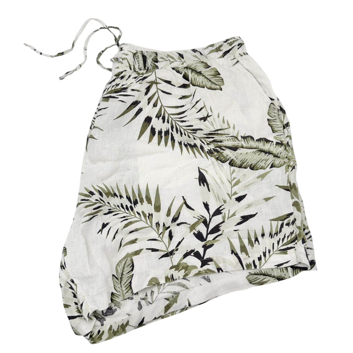 Womens 3X Shorts Linen Tropical Print Drawstring Green White by C&C California