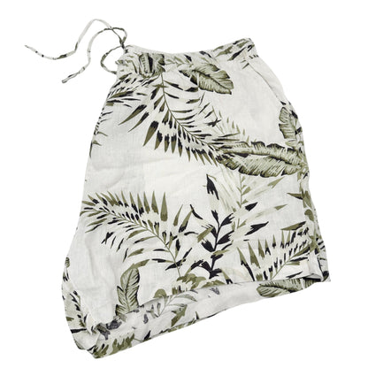 Womens 3X Shorts Linen Tropical Print Drawstring Green White by C&C California
