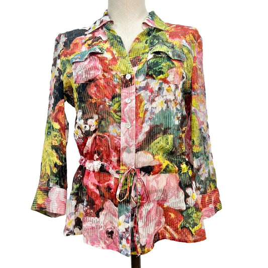 Chicos Size 0 Blouse Top Womens Reg Size 4 Multicolor Floral Print Long Sleeve