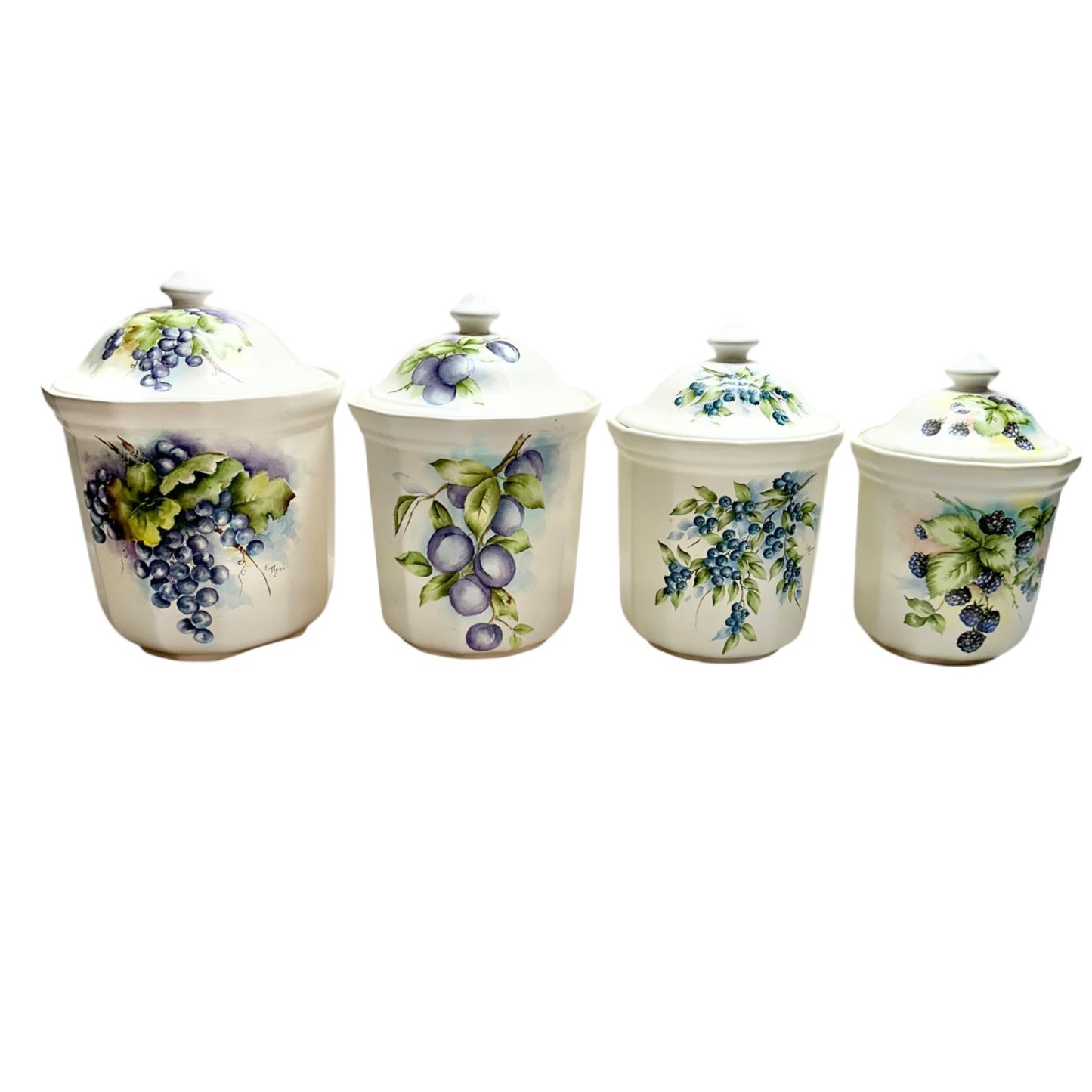 Vintage Fruit-Themed Ceramic Canister Set Of 4 By E. Dyer