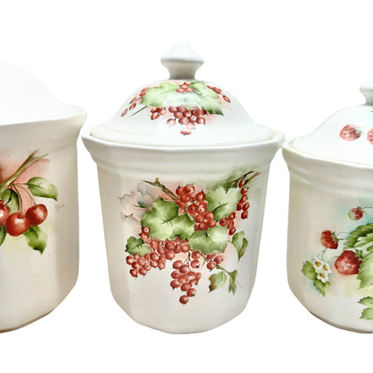 Vintage Fruit-Themed Ceramic Canister Set Of 4 By E. Dyer
