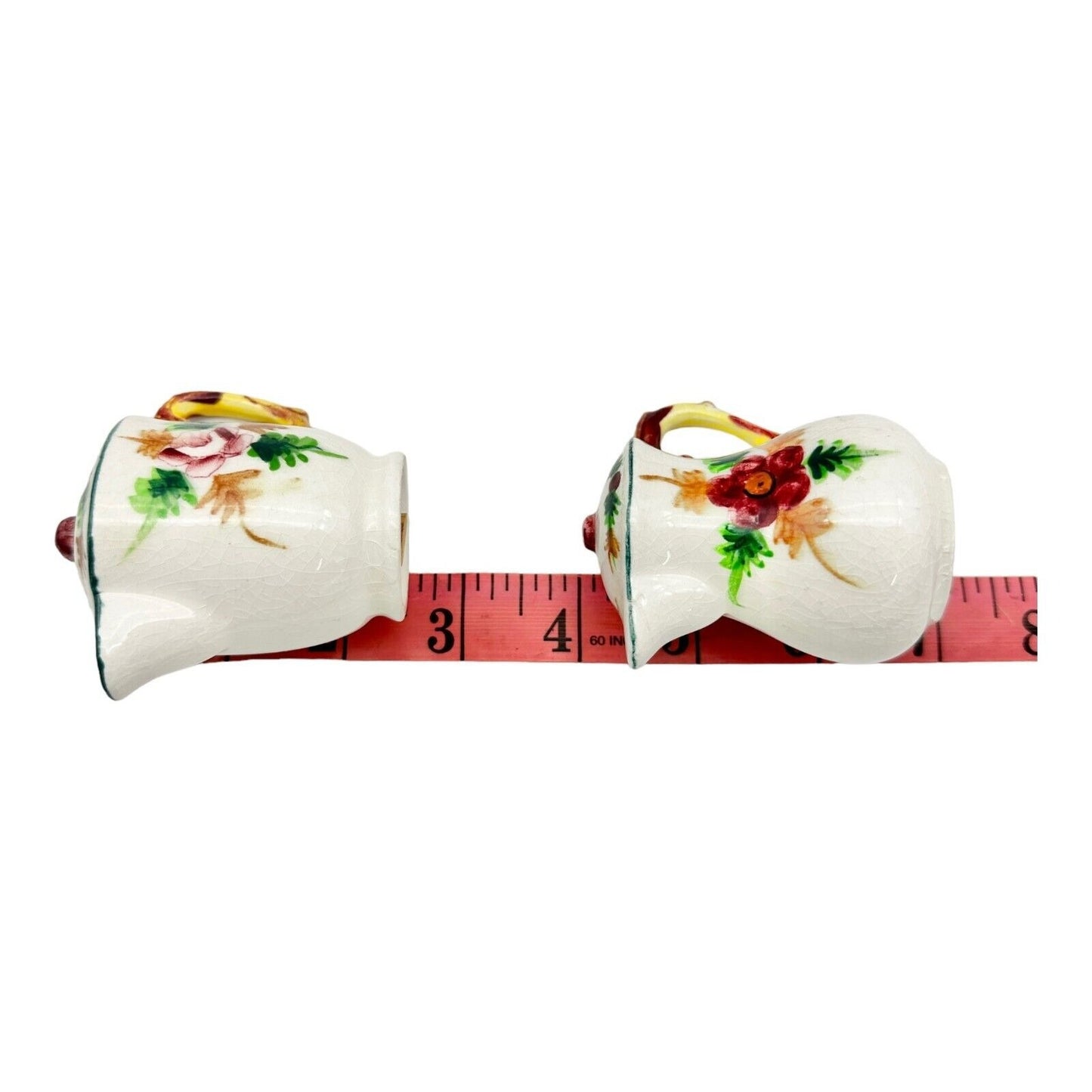 Vintage Salt & Pepper Glazed Ceramic Floral Pitchers Vintage Japan Cork Plugs