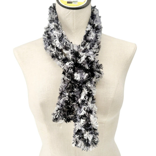 Scarf 67x4 inch Knit Black White Gray Boa Style