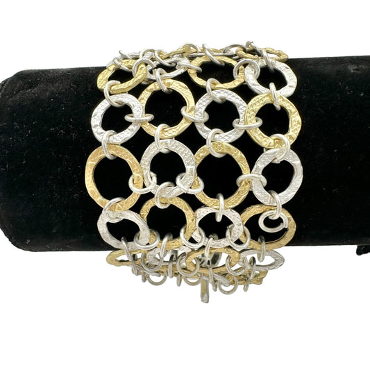 Goldtone and Silvertone Linked Circle Bracelet With Toggle Clasp Vintage