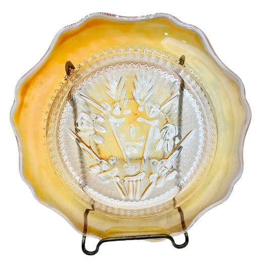 Jeannette Iris & Herringbone Marigold Saucer 6 inch Carnival Glass