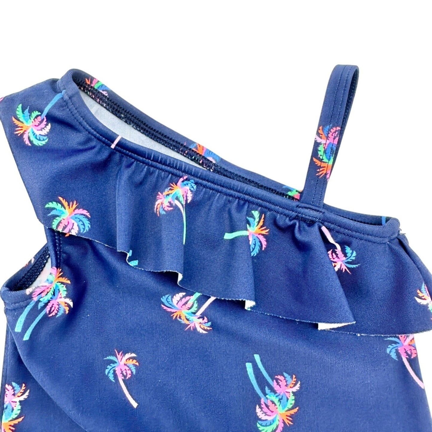 OshKosh B'gosh Baby 6M Swimsuit Navy Blue w/ Bright Palm Trees Off Shoulder Look