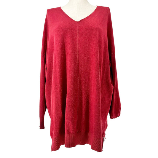 Ninexis Sweater Womens 3X Deep Red Vneck Drop Shoulder 3/4 Sleeve Side Slits