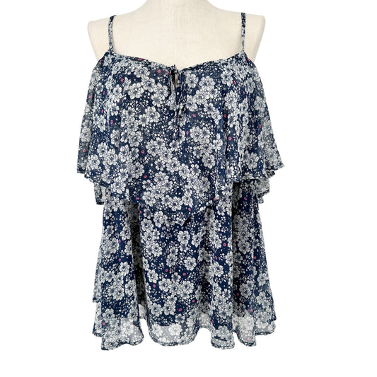 Torrid Top Womens 3X Navy Blue Floral Print Adj Tank Straps Lined Flouncy