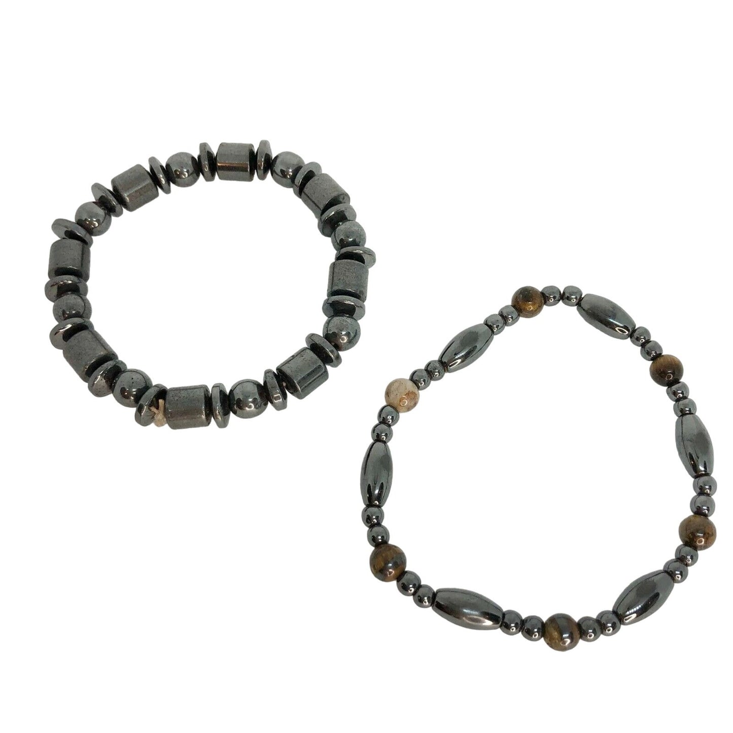 Set of Two Magnetic Bracelets Black Brown 7" Long