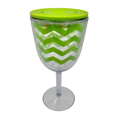 Plastic Wine Glasses with Lids Set of 4 Multicolor Striped & Chevron Designs