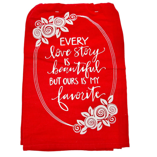 Primitives By Kathy Dish Towel Love Story Red White Valentines Roses 29x29