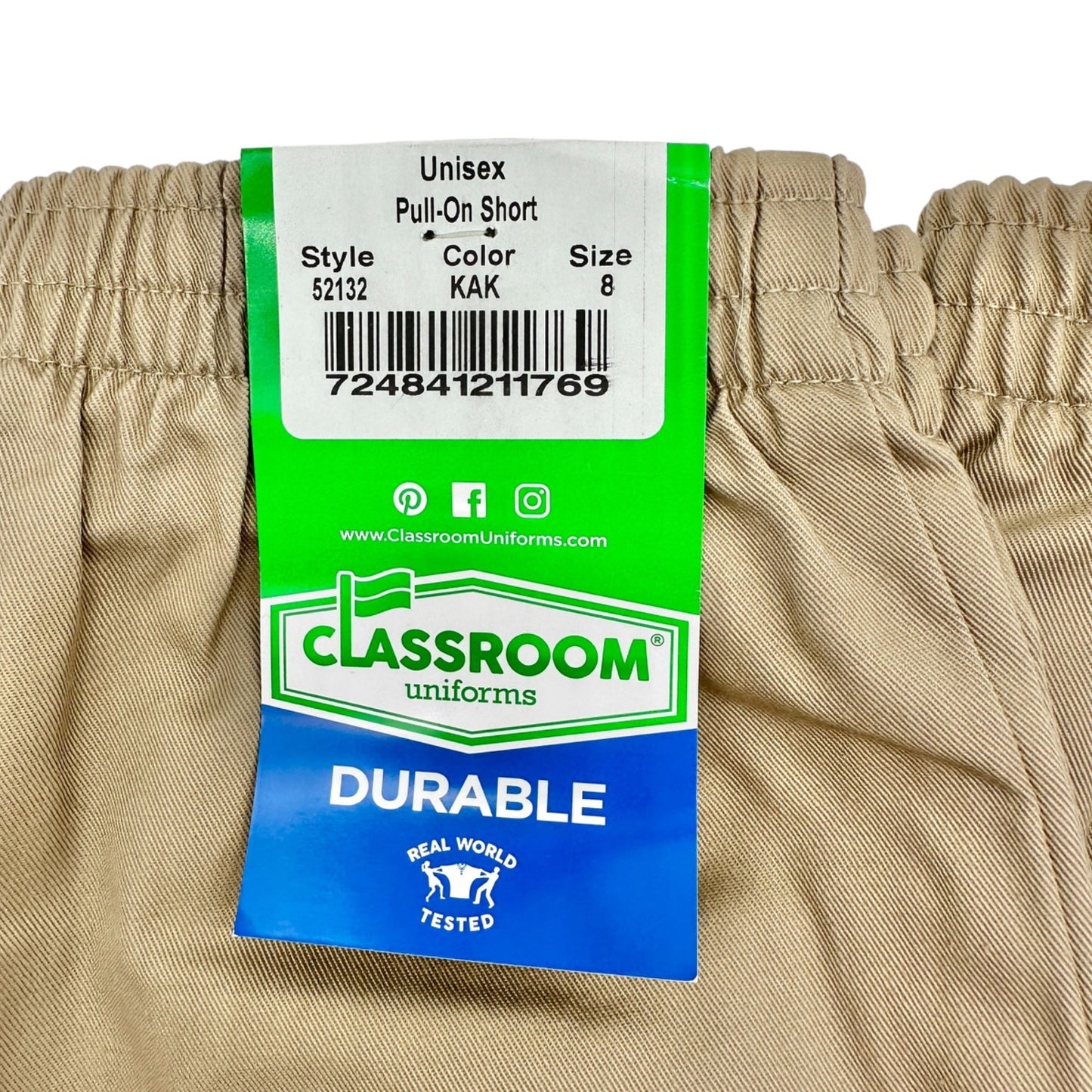 Classroom Uniforms Shorts Unisec Kids Size 8 Khaki Durable Pull-On 4 PAIRS NWT