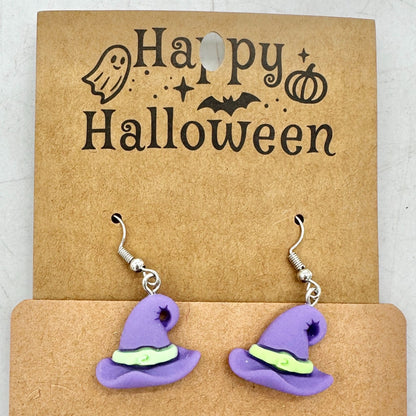 Halloween Dangle Earrings Witch Hats Purple Green Plastic Metal Fishhooks