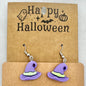 Halloween Dangle Earrings Witch Hats Purple Green Plastic Metal Fishhooks