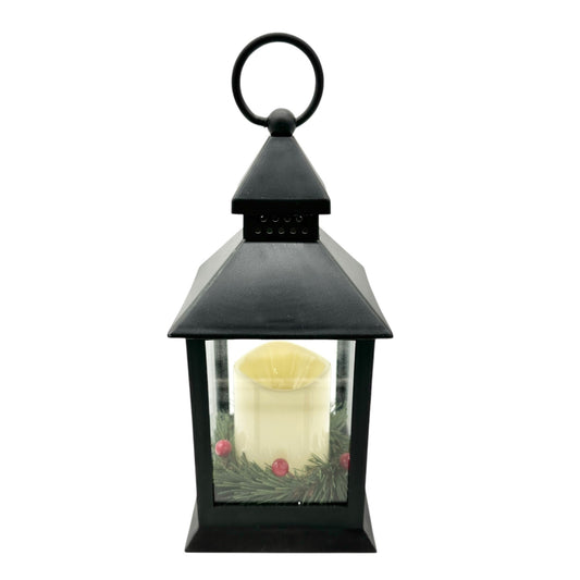 Christmas Lantern With LED Candle Black Plastic Battery Operated WORKS