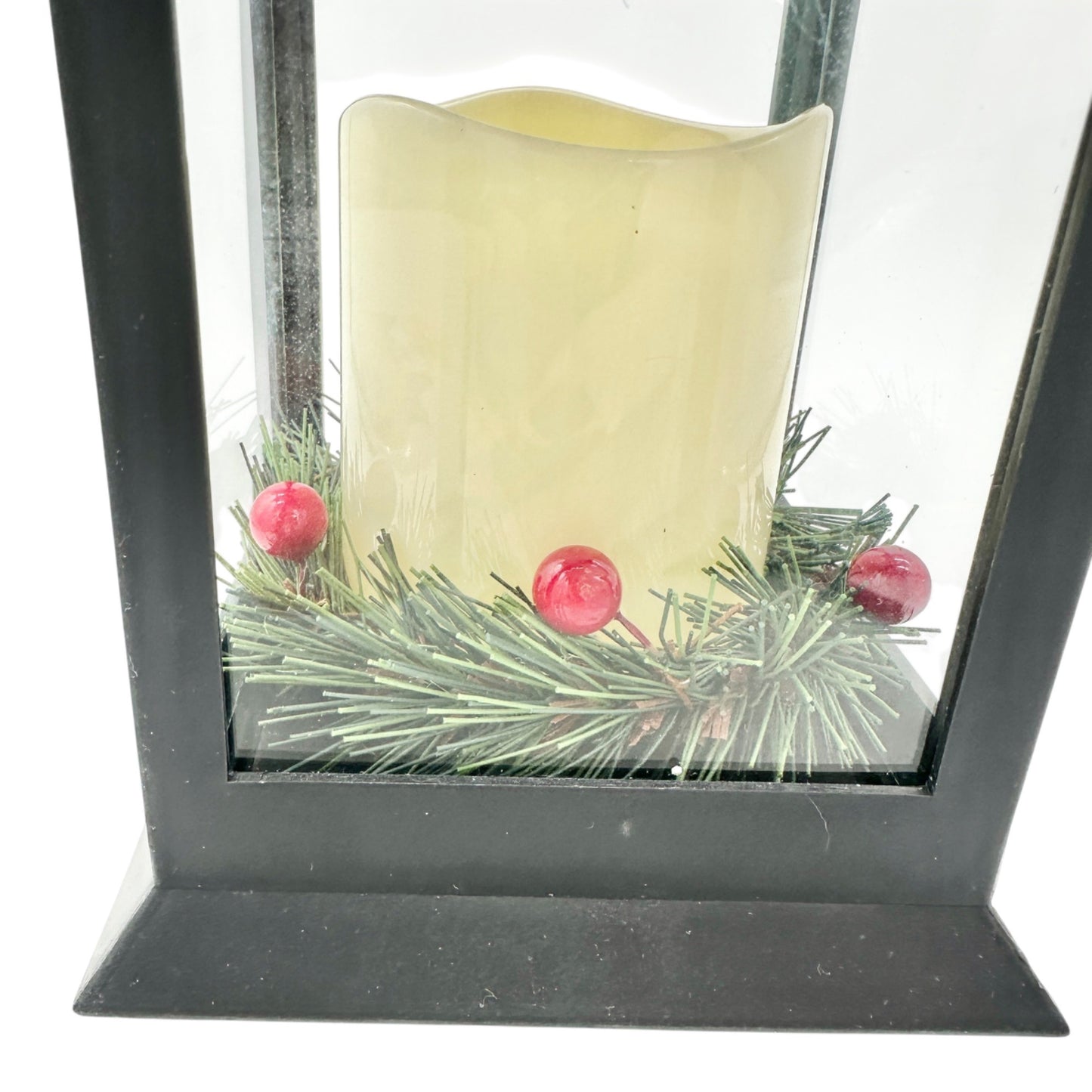 Christmas Lantern With LED Candle Black Plastic Battery Operated WORKS