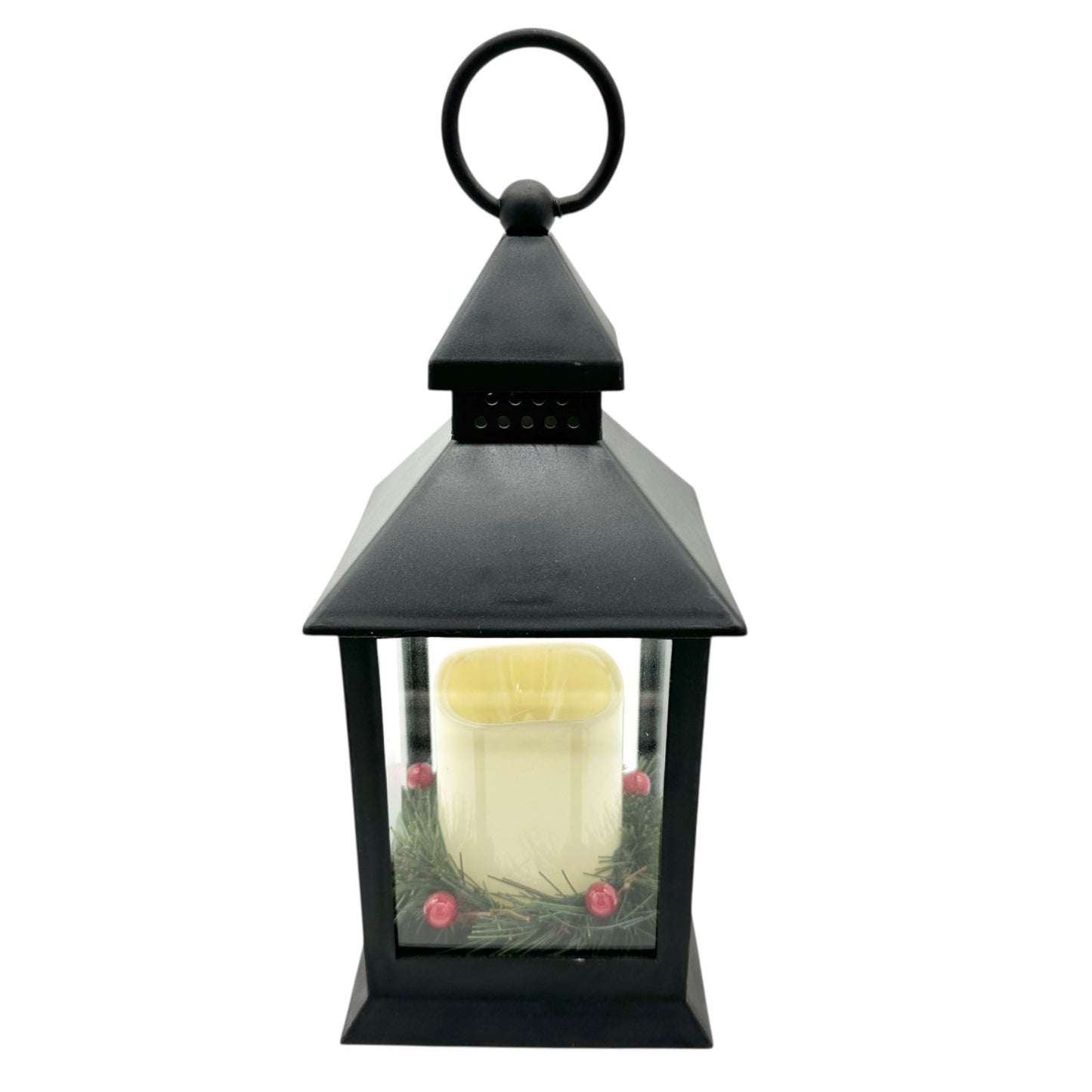 Christmas Lantern With LED Candle Black Plastic Battery Operated WORKS
