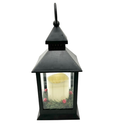 Christmas Lantern With LED Candle Black Plastic Battery Operated WORKS