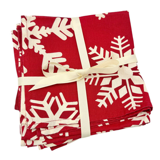 Holiday Red & White Snowflake Napkins Set Of 8 17x18 Cotton By Target Winter