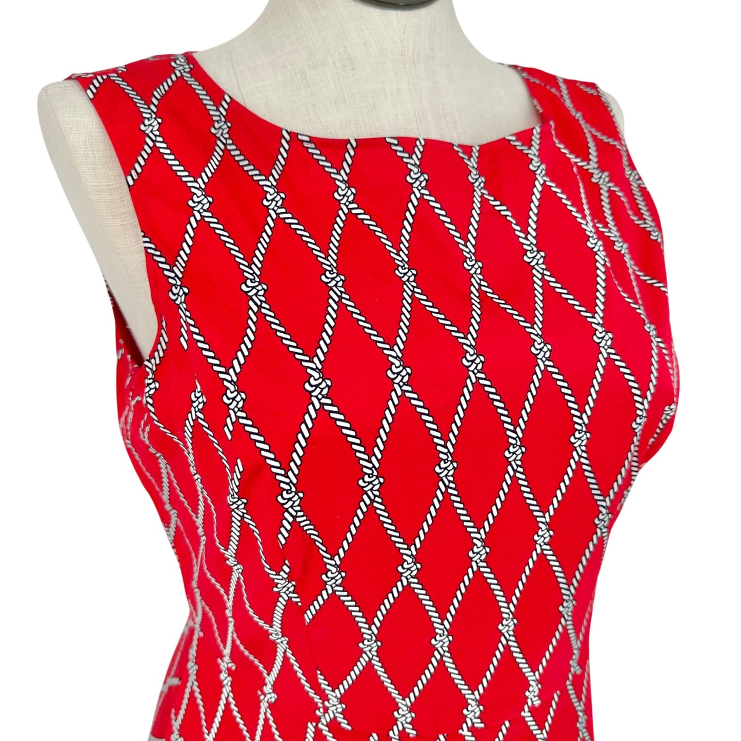Talbots Sleeveless Dress Womens 14 Red Nautical Rope Pattern Lined Fit & Flare