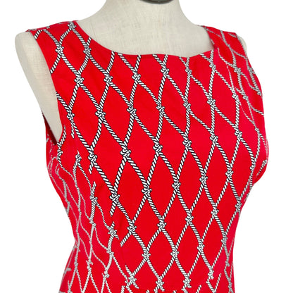 Talbots Sleeveless Dress Womens 14 Red Nautical Rope Pattern Lined Fit & Flare