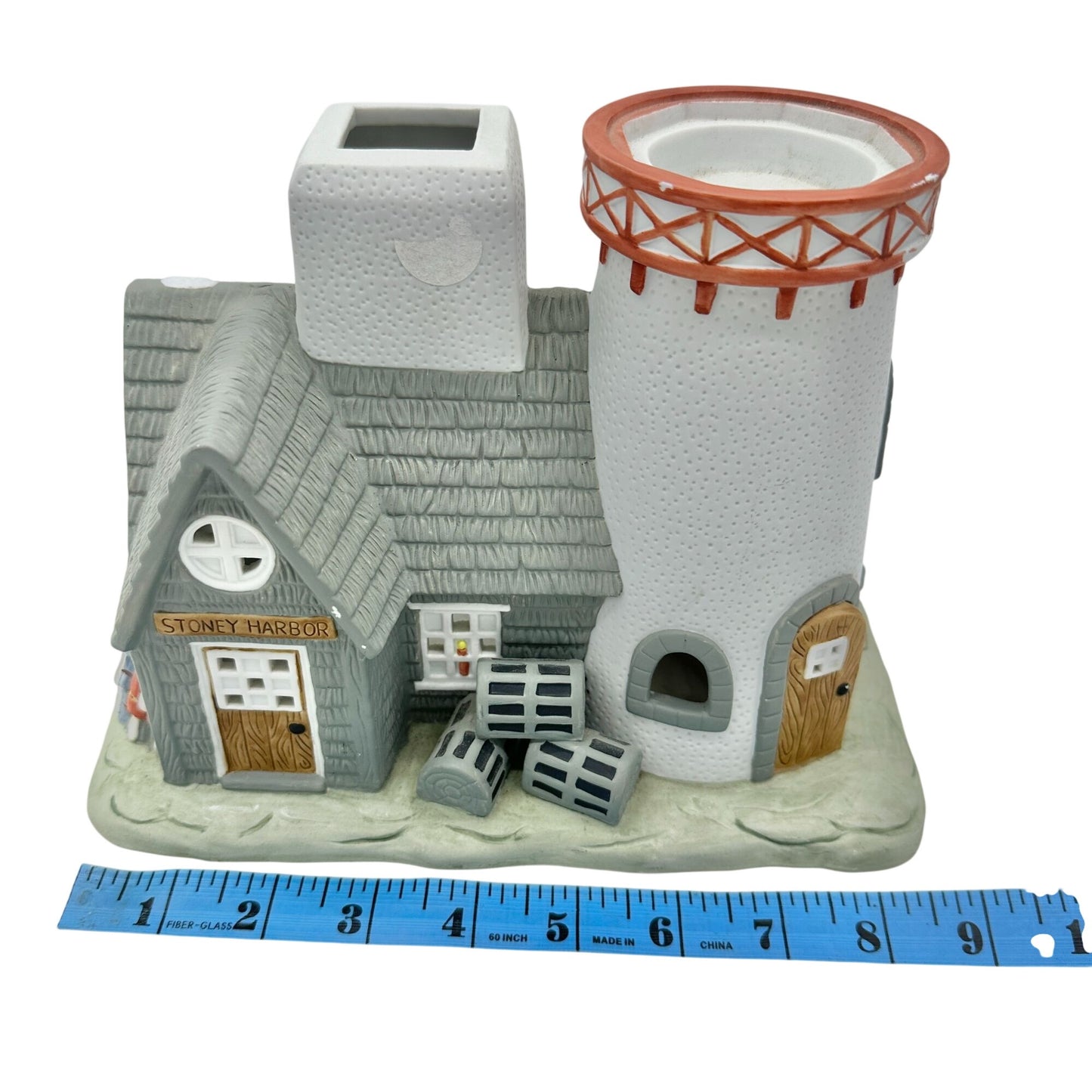 Partylite Stoney Harbor Lighthouse Tea Light Cottage Chipped 8.5"W X 4.5"D X 7"H