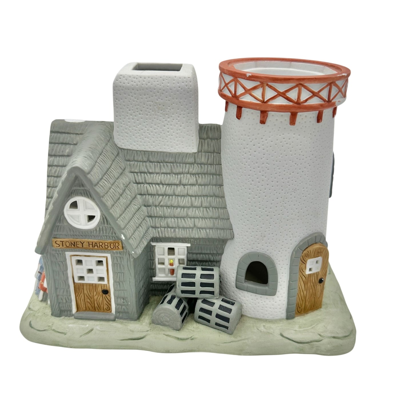 Partylite Stoney Harbor Lighthouse Tea Light Cottage Chipped 8.5"W X 4.5"D X 7"H