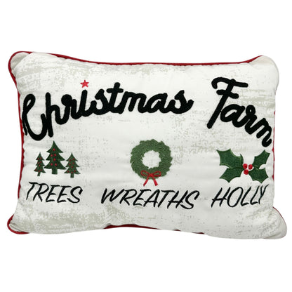 Christmas Farm Holiday Pillow White Red Decorative Accent 20" x 14" Soft Cozy