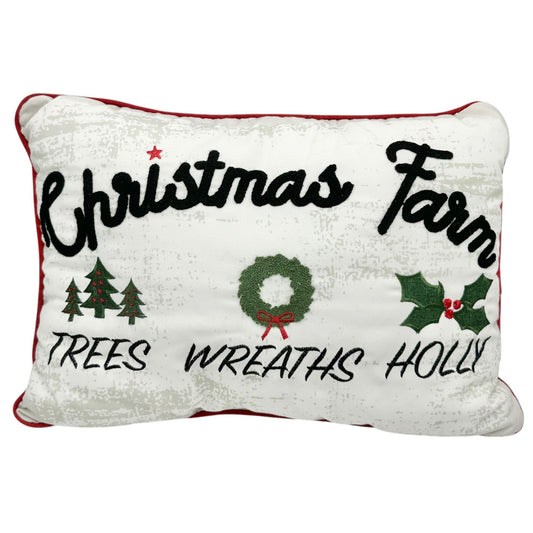 Christmas Farm Holiday Pillow White Red Decorative Accent 20" x 14" Soft Cozy