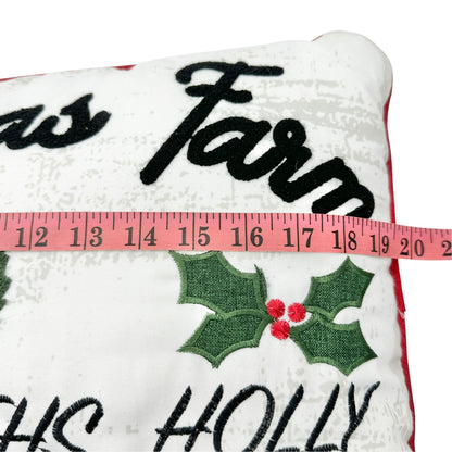 Christmas Farm Holiday Pillow White Red Decorative Accent 20" x 14" Soft Cozy