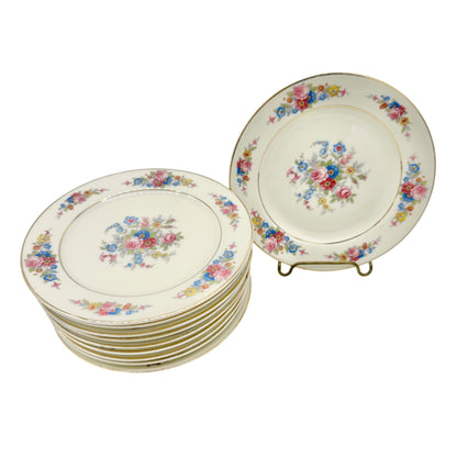 Royal Ivory KPM Germany Floral Plates Set of 12 Gold Trim 6 inch Vintage Elegant