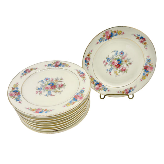 Royal Ivory KPM Germany Floral Plates Set of 12 Gold Trim 6 inch Vintage Elegant