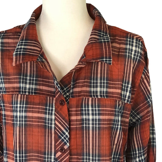 Weekender Suzanne Betro Womens 2X Button Back Hi Lo Red Plaid Top NWT