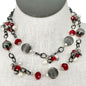 Vintage Premier Designs Necklace Red White Silvertone Multi-Strand Chunky Chain