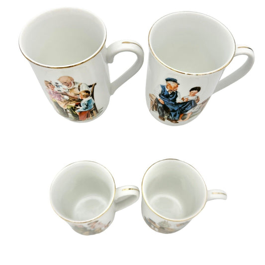 Norman Rockwell Museum Mugs Set 4 Toymaker LH Keepers Daughter Good Boy Cobbler