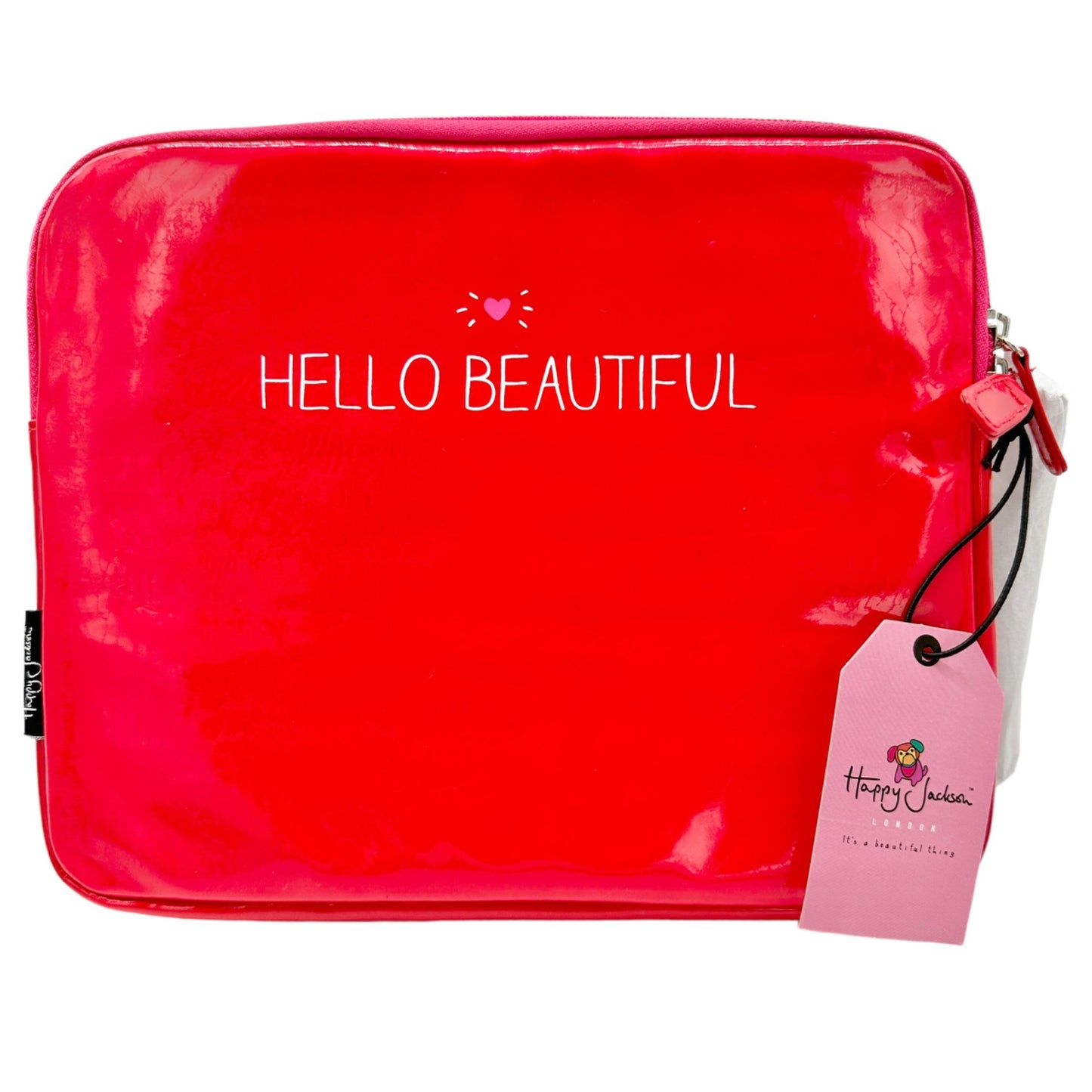 Happy Jackson Tablet Case Red Hello Beautiful Shiny Vinyl Padded Pink Inside NWT