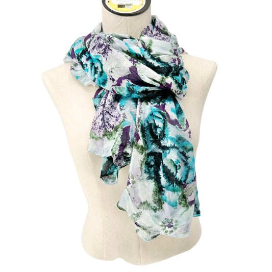 Mark Scarf or Wrap 78 x 39 White Blue Purple Flowers