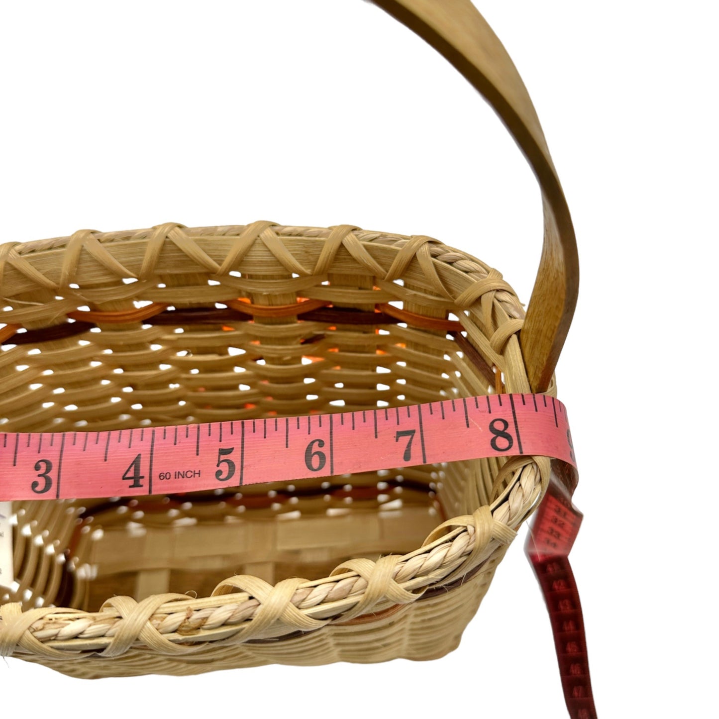 Handmade Basket Falling Leaves Oval Shaped with Handle and Leaves Decoration on Front