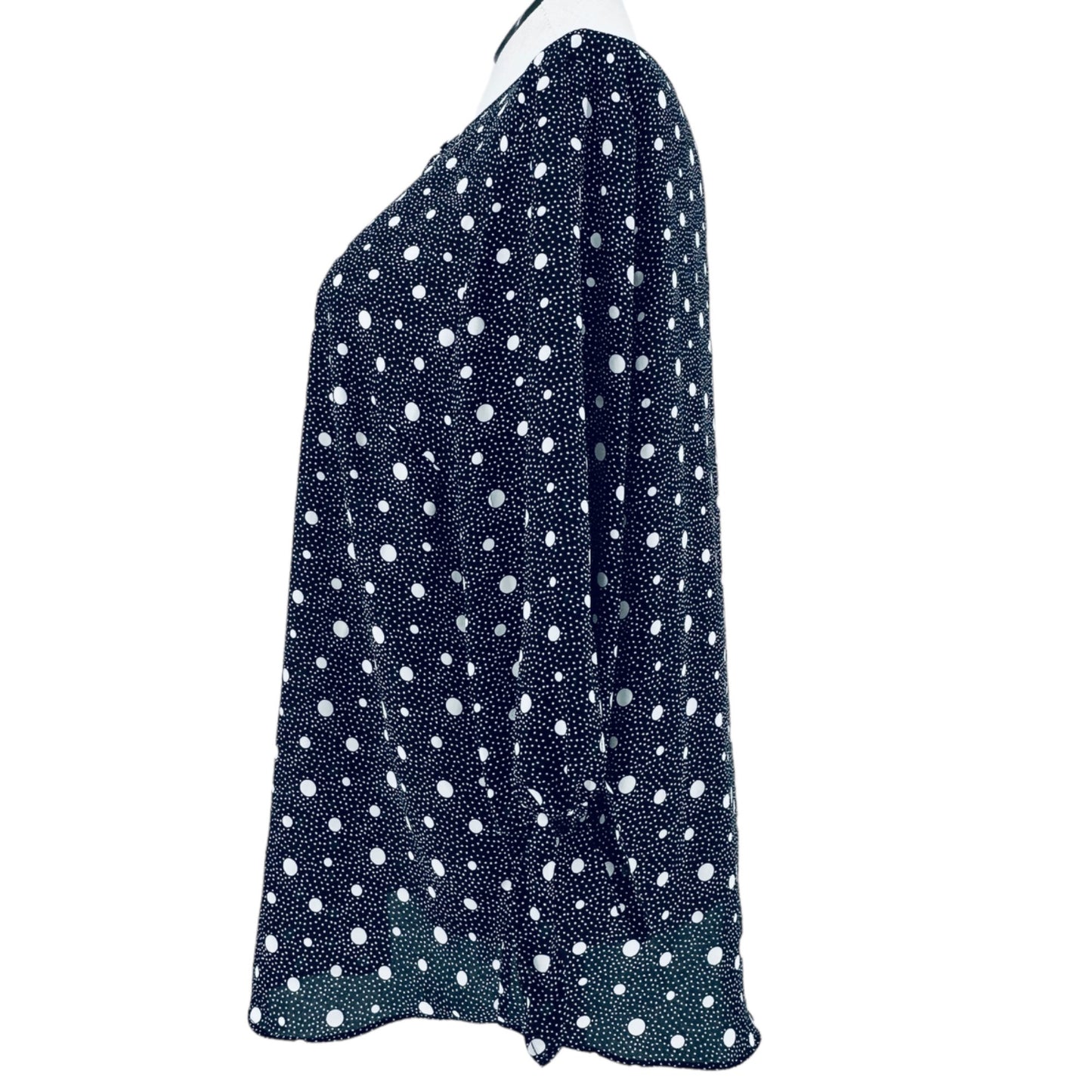 Talbots Plus Top Womens 2X Black White Polka Dot 3/4 Tie Sleeves EUC