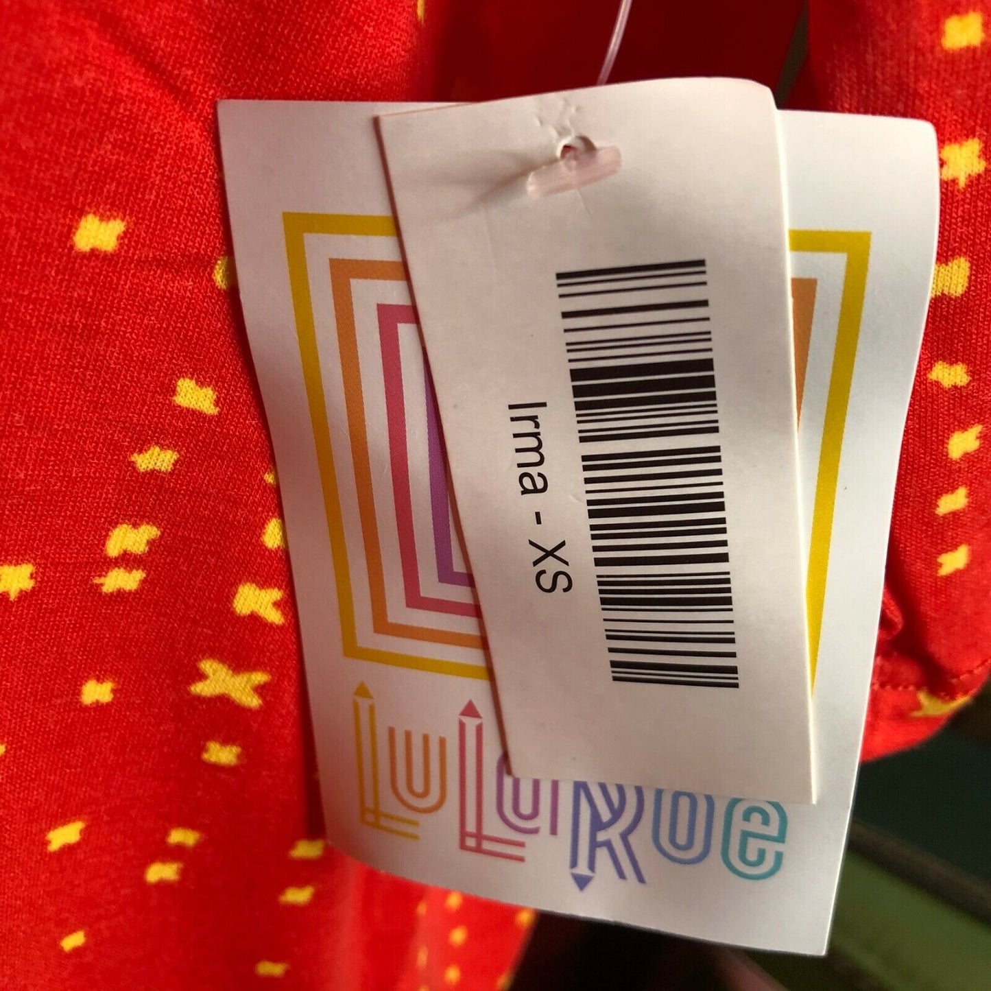 LuLaRoe RETIRED Irma Women's XS Red with Yellow Xs mid-length sleeves NWT