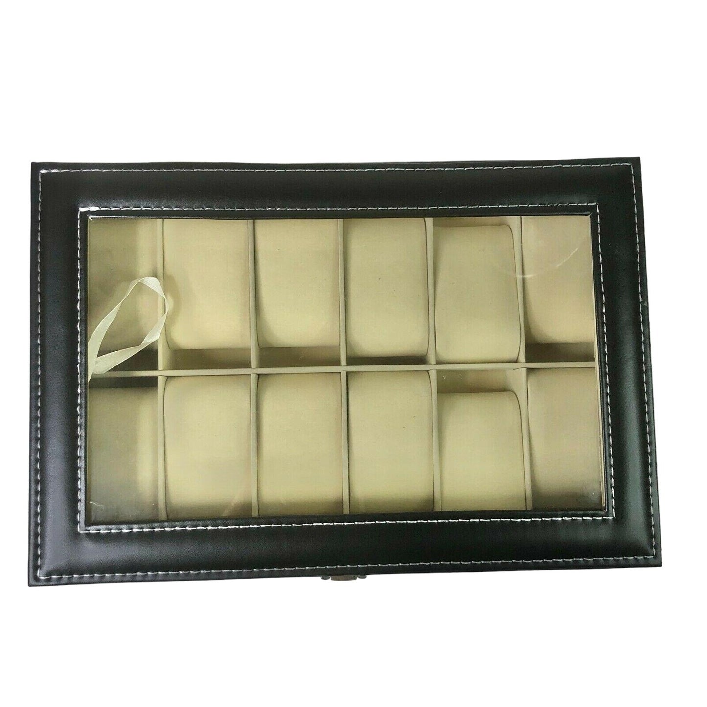 Mind Reader Double Row Watch Box Organizer Display Black Outer Cream Inner