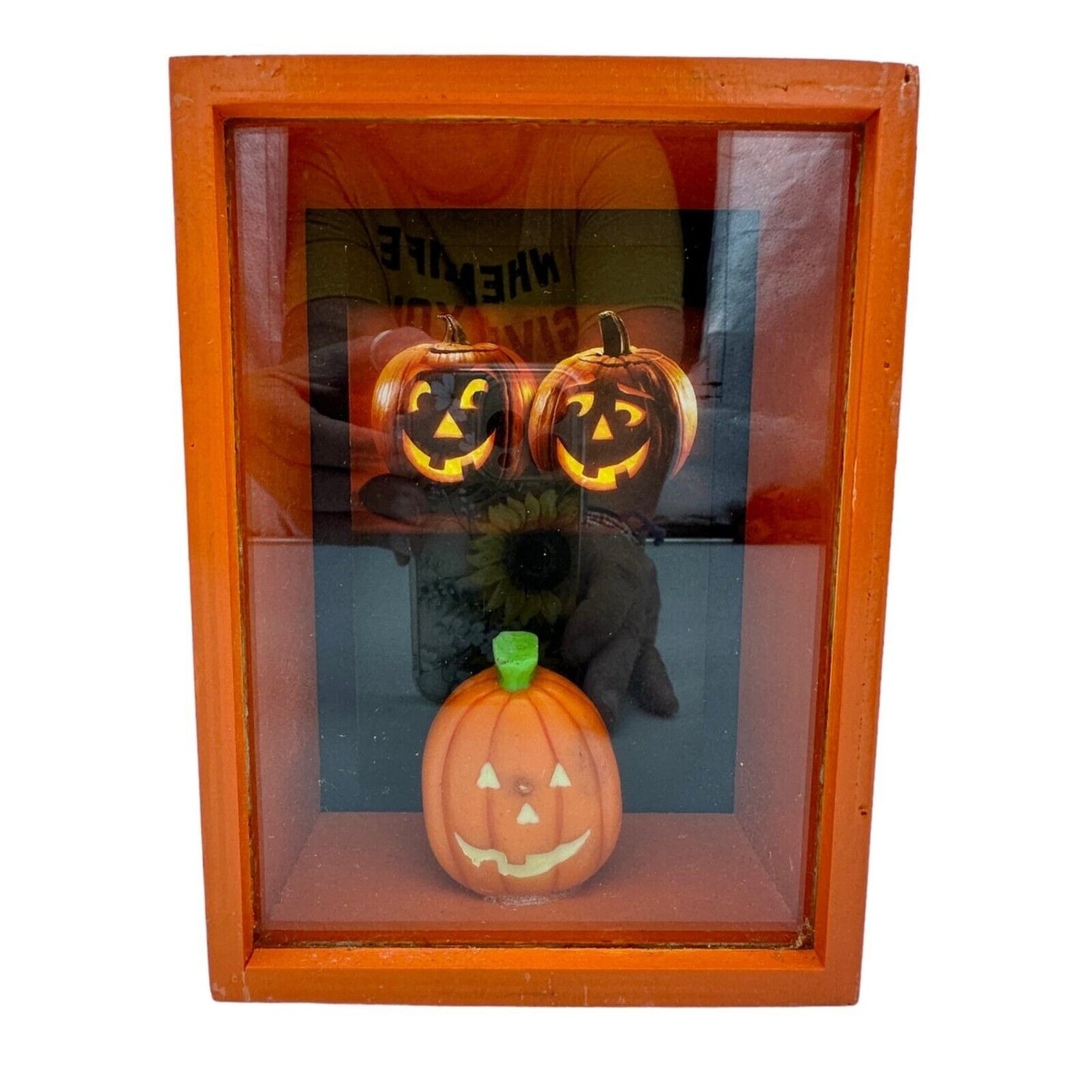 Halloween Handmade Shadow Box 7.5 x 5.5 x 3 in Orange Black Pumpkin