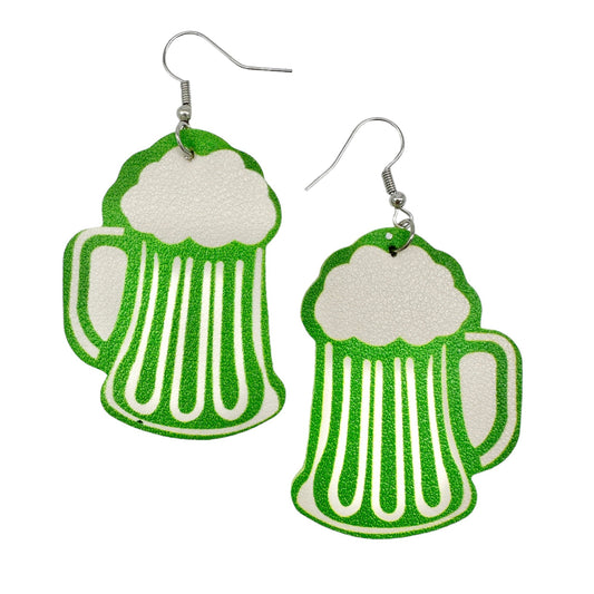 Two Pairs of St. Patrick's Day Earrings 1 Beer Mug 1 Teardrop Green White NEW