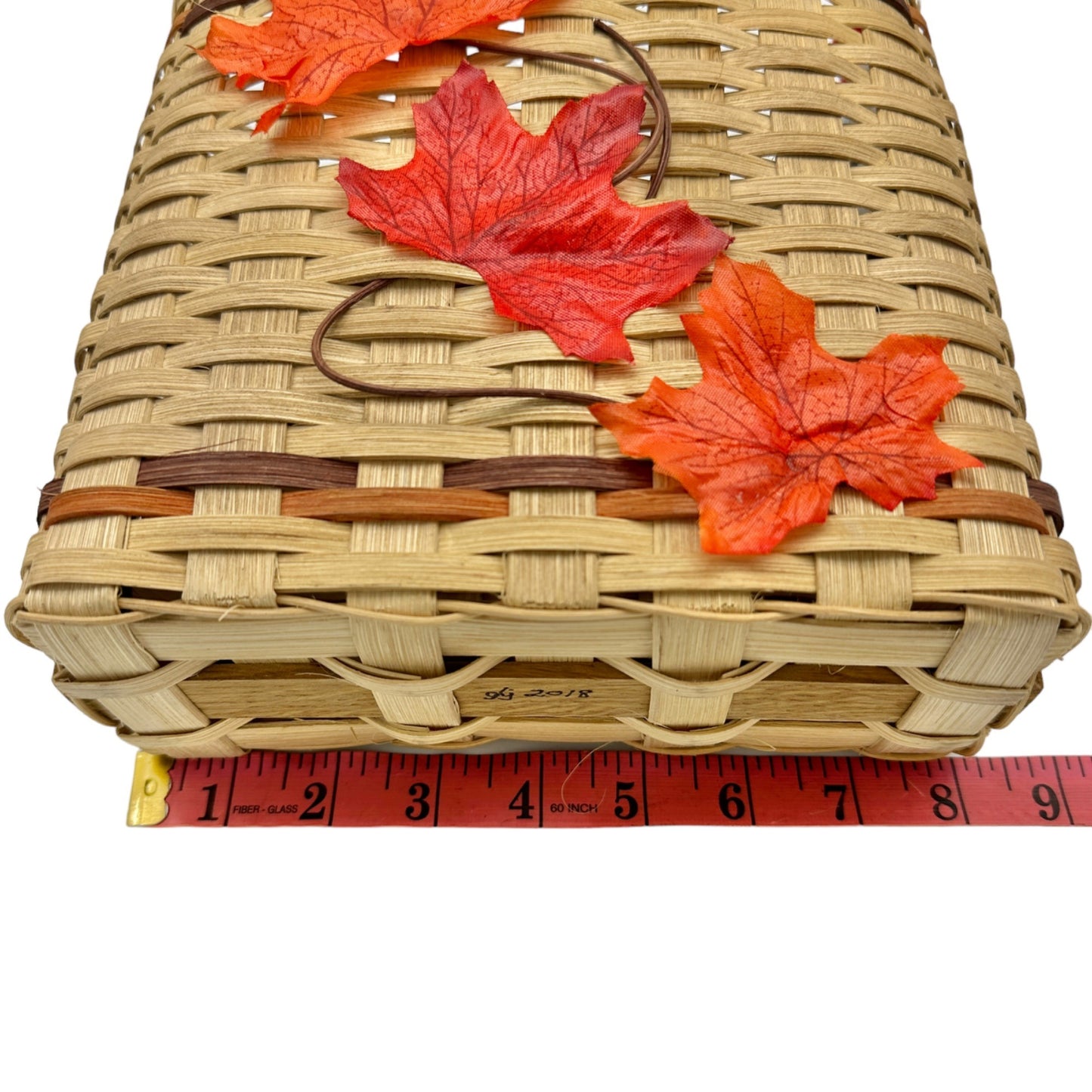 Handmade Basket Falling Leaves Oval Shaped with Handle and Leaves Decoration on Front