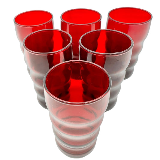 Vintage Anchor Hocking Anchorglass Ruby Red Juice Glasses Set of 6