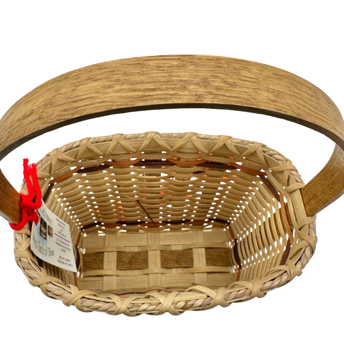 Handmade Basket Falling Leaves Oval Shaped with Handle and Leaves Decoration on Front